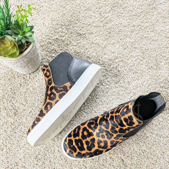Genuine Cow Fur Sam Edelman High Top Leopard Sneakers - Picture 3 of 9